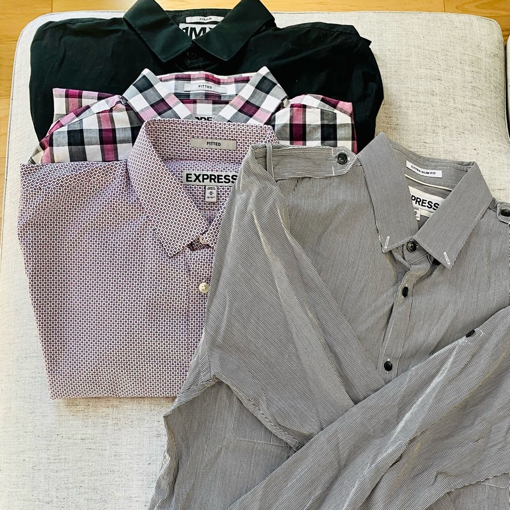 Four button down Express shirts.
